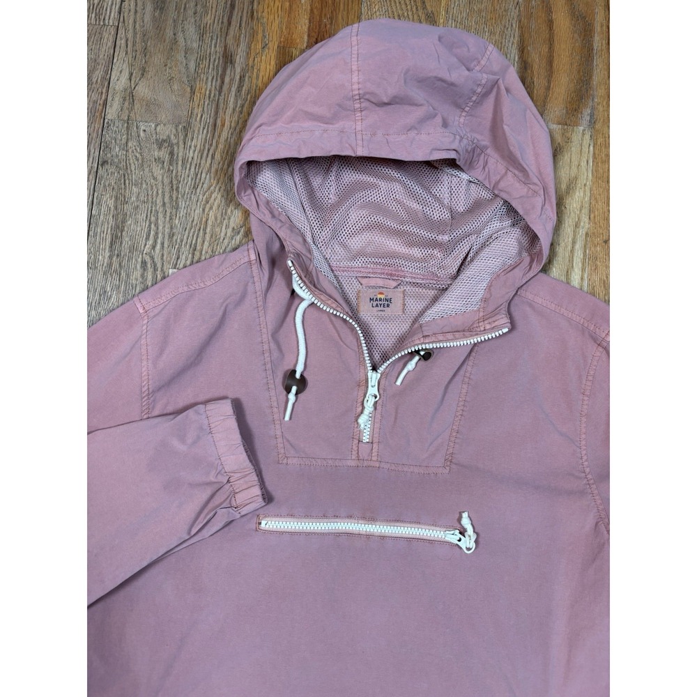 Marine Layer Women's Packable Anorak Half-Zip Hooded Windbreaker‎ Sz Large Pink